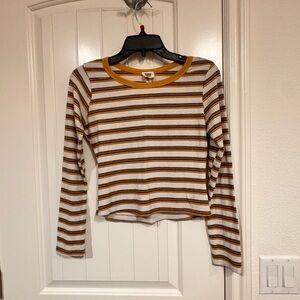 Funky pink Striped Long Sleeve women’s Top - Brown,aWhite and yellow size Small